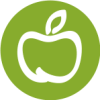 Green and white apple graphic.