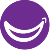 Purple and white smile graphic.